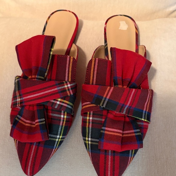 Shoes - Plaid Red Bow Slip-On Women's Shoes